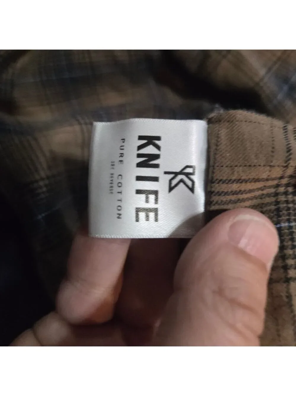 Knife Plaid Flannel Shirt Medium Brown Cotton Button Up